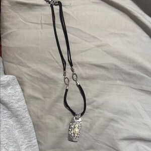 Elegant Black Necklace with Silver Pendant with Pearls